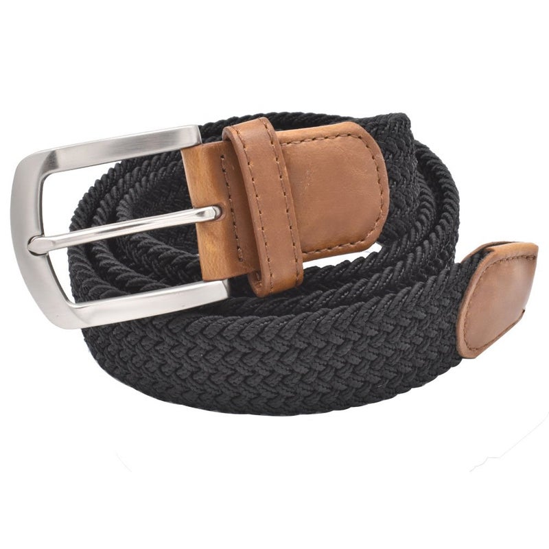 VONSELY Stretch Belt, Elastic Belts Braided Fabric Belt Colorful Woven Belts for Men and Women, Black - Image 5